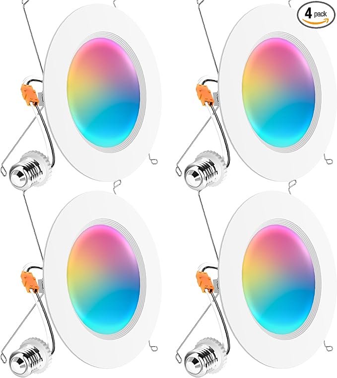 Sunco 4 Pack LED Recessed 6 Inch, Smart RGBW Color Changing Can Lights by SuncoLighting