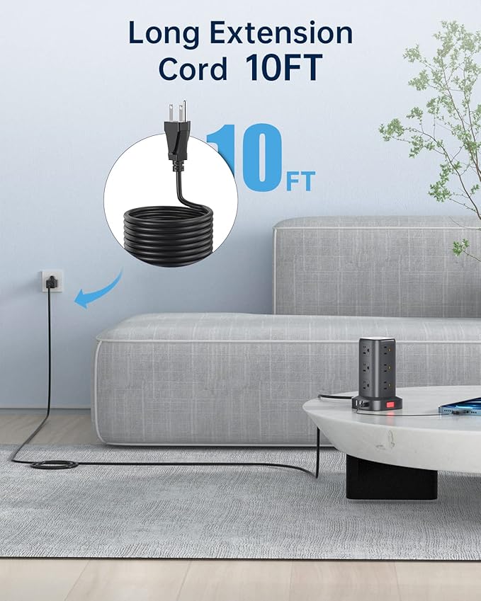 AnnTane Surge Protector Power Strip 10 FT Cord, Power Strip Tower - Image 5