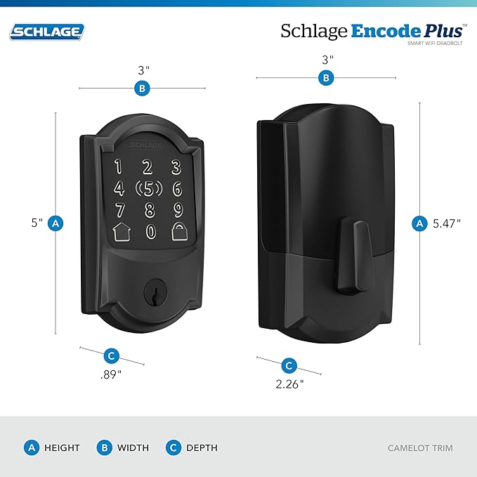 Schlage BE499WB CAM 622 Encode Plus WiFi Deadbolt Smart Lock, Keyless Entry - Image 3
