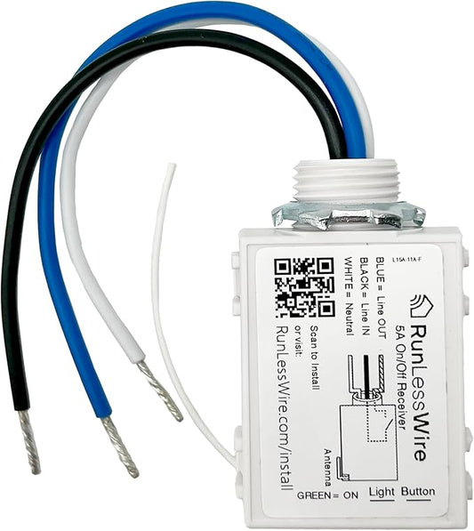 RunLessWire 5 Amp On/Off Receiver Add-On RF Relay Compatible by RunLessWire