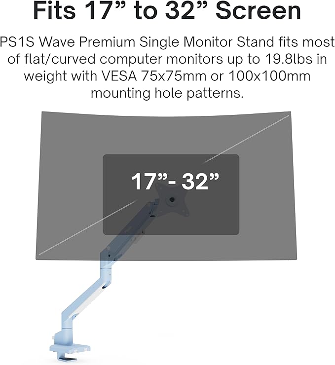 Pixio PS1S Wave Blue Single Monitor Arm Stand Desk Mount - Image 2