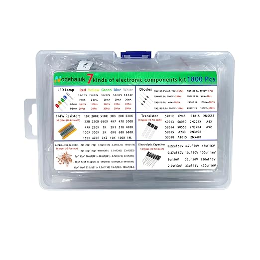 Nodehawk Electronic Component Kit -Total 1800 Pcs, LED Diodes, Capacitors by HOME