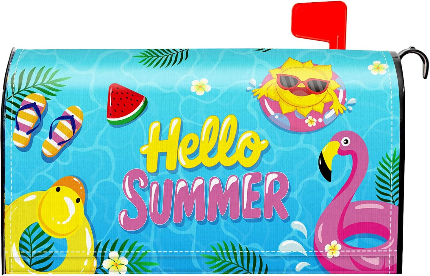 Summer Magnetic Mailbox Covers Standard Size, Flamingo Pool Mail Box Cover with Summer Design, Sunny Outdoor Garden Yard Decor