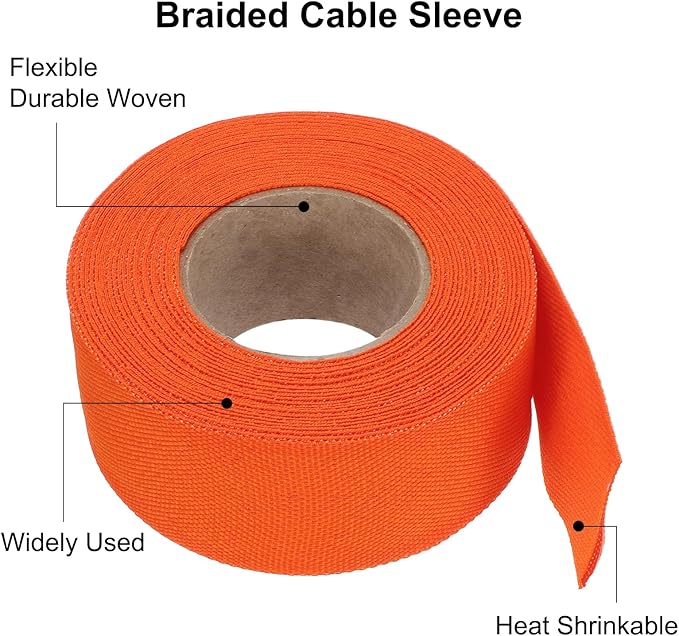 MECCANIXITY Braided Cable Sleeves Heat Shrinkable Fabric Sleeving, 1 1/4" 26ft - Image 4