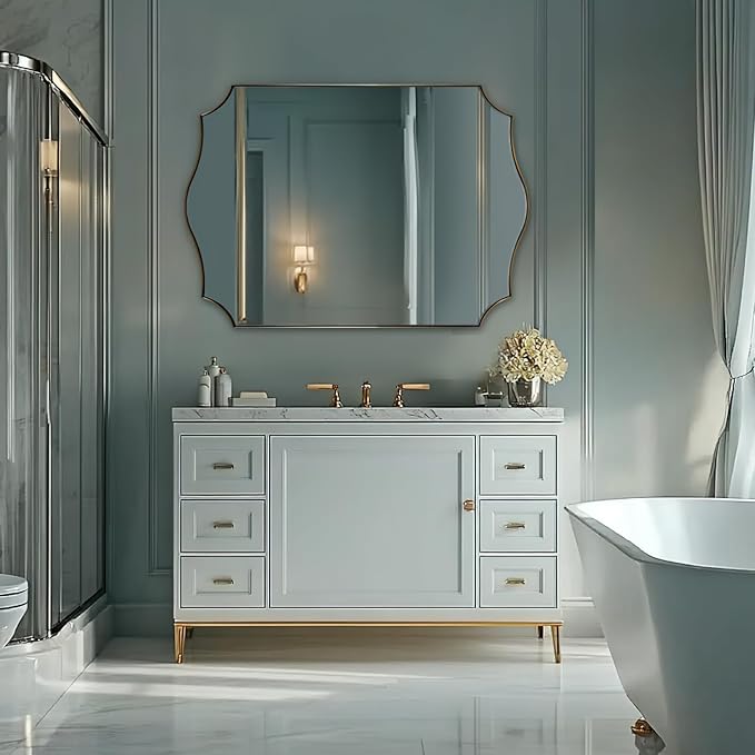 ANDY STAR 30x48 Inch Gold Bathroom Mirror, Large Brushed Gold Rectangle Mirror - Image 3