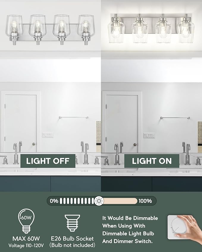 METWET Bathroom Light Fixtures, 4-Light Modern Vanity Light - Image 6