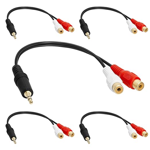 Cmple - [5 Pack 3.5mm Mini Plug to 2 RCA Jack Gold Plated Y Adapter, 3.5mm Male by Cmple