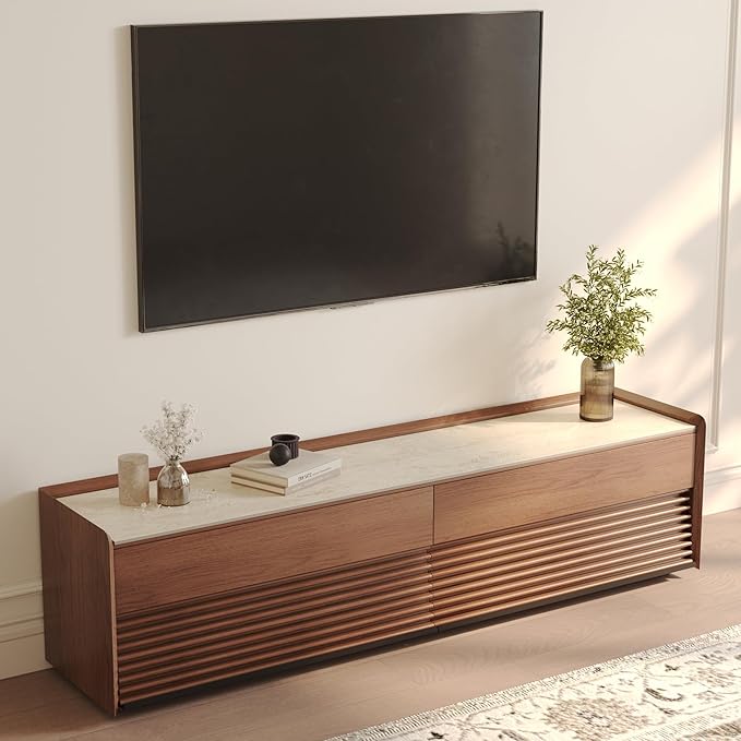 POVISON Fully-Assembled Mid Century Matte Sintered Stone TV Stand, 70.87" Wood by POVISON