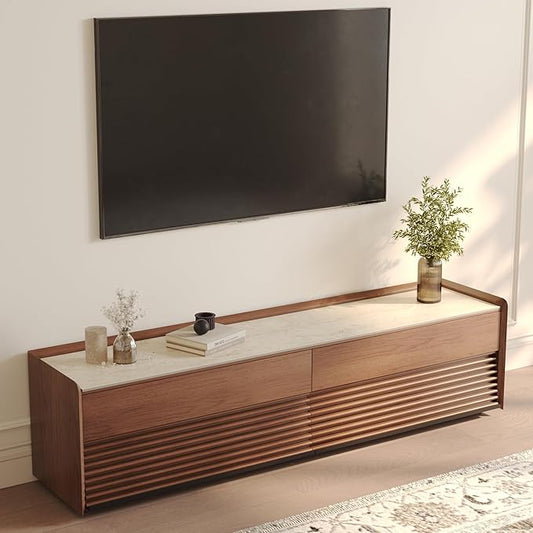 POVISON Fully-Assembled Mid Century Matte Sintered Stone TV Stand, 70.87" Wood by POVISON