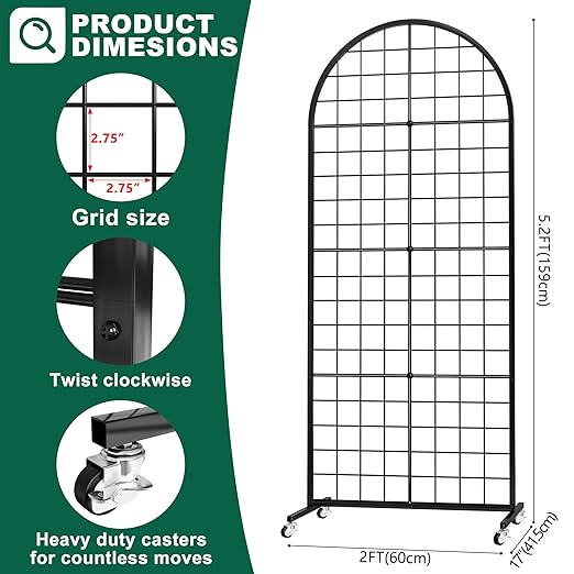 Asee'm Grid Wall Panels Display Stand 2' x 5.2' FT Black Movable Wire Grid Wall - Image 2
