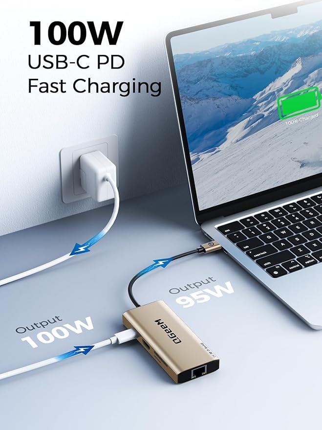 QGeeM USB C Hub Ethernet, 9 in 1 USB Type C Hub HDMI Multi-Port Converter - Image 5