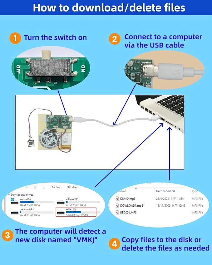 2pcs DIY Audio Recorder and Player kit, Record standalone or Download Music via - Image 6