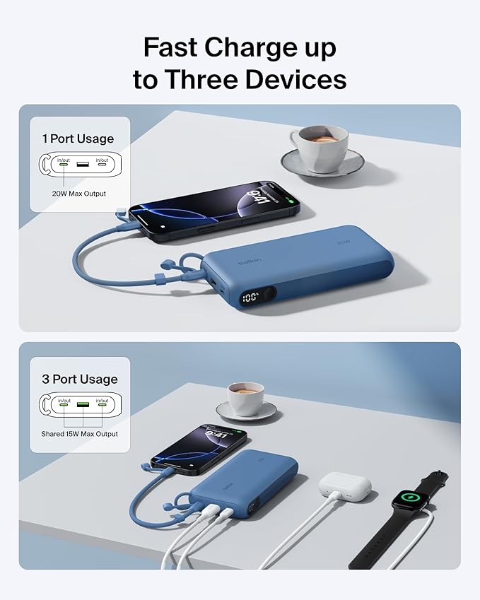 Belkin Portable Charger, USB-C Power Bank 20, 000mAh w/ 2X USB-C Ports & 1x A - Image 2
