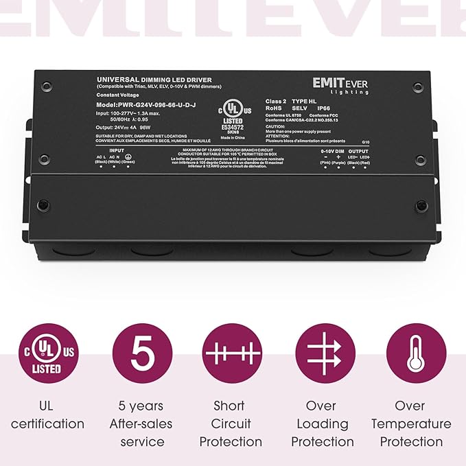 EMITEVER Dimmable Led Driver, 2 Packs 96W AC 110V-277V to DC 24V Transformer - Image 7