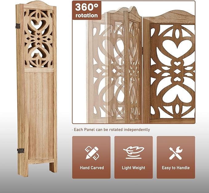 ALeesing 6 Panel Room Divider Fully Assembled, Carved Room Dividers and Folding - Image 6