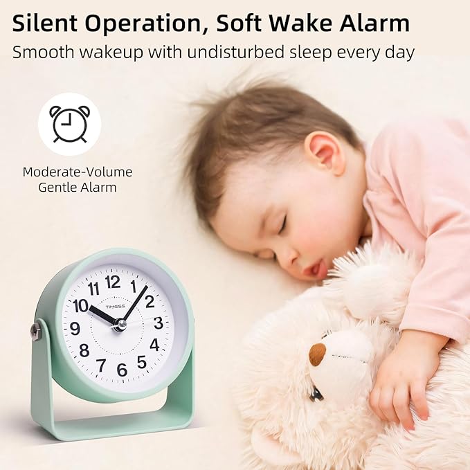 TIMESS Analog Alarm Clock, Silent Non-Ticking Quartz Movement, Battery-Operated - Image 6