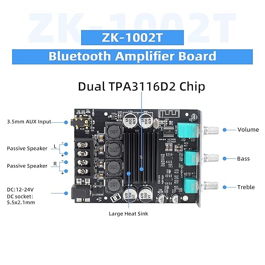 Wuzhi Audio ZK-1002T Bluetooth Amplifier Board 100W+100W Audio Amplifier - Image 2