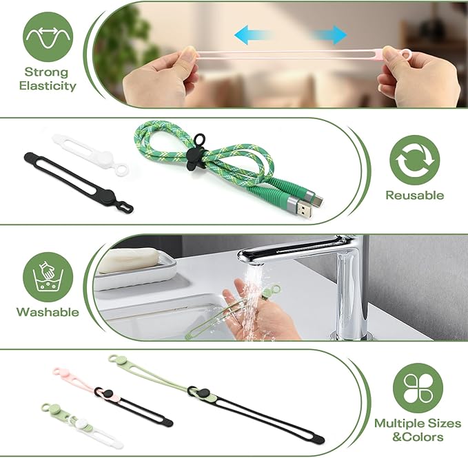 CozyNestMo Silicone Cable Ties Reusable, Elastic Wire Organizer Ties, - Image 3