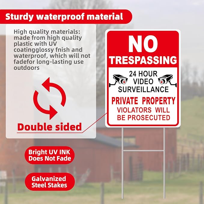 NO Trespassing Signs Private Property Video Surveillance Sign, Large 4-Pack - Image 6