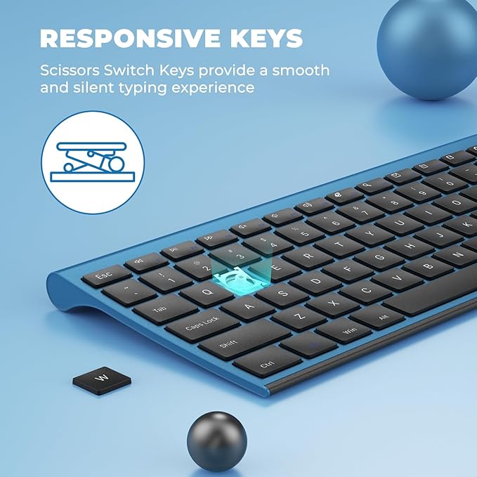 Wireless Keyboard and Mouse, Vssoplor 2.4GHz Rechargeable Quiet Full-Size - Image 3