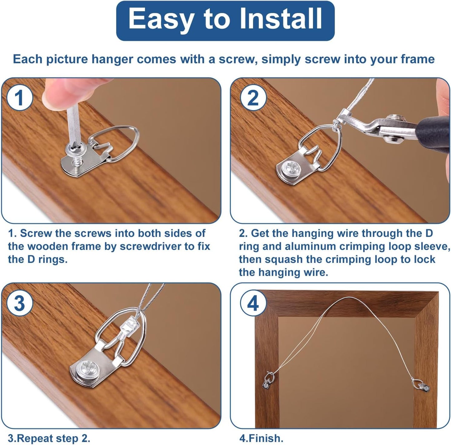 181 Pcs Picture Hanging Kit Wire D Ring Hangers Metal Frame | Braided Wire 100FT, Aluminum Crimping Sleeves, for Frames Mirrors Canvas Artwork Clocks, Rust-Resistant Metal, Home Studio
