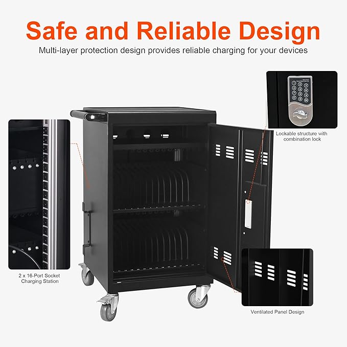 Aokleo Laptop Charging Cart, 32 Devices Tablet Storage Carts - Image 5