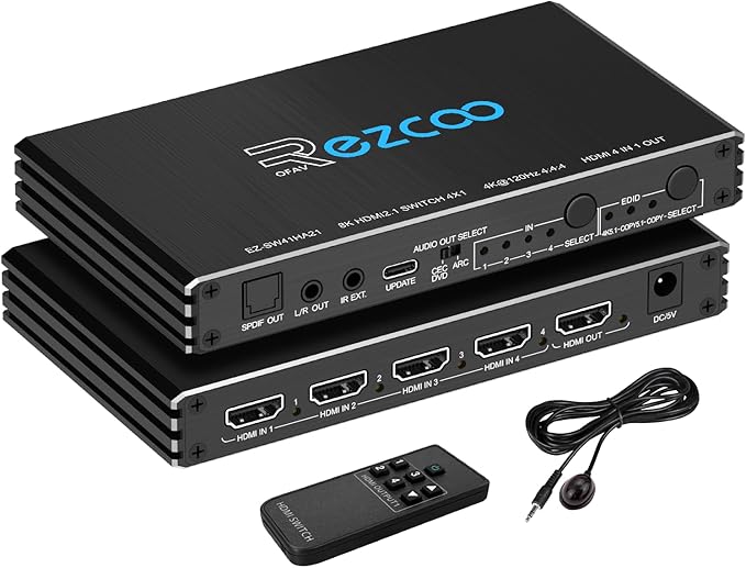 HDMI Switch 8K 4x1 120Hz 48Gbp, HDCP 2.3, HDMI Switcher 4 in 1 Out, 4 Port HDMI by EZCOOTECH