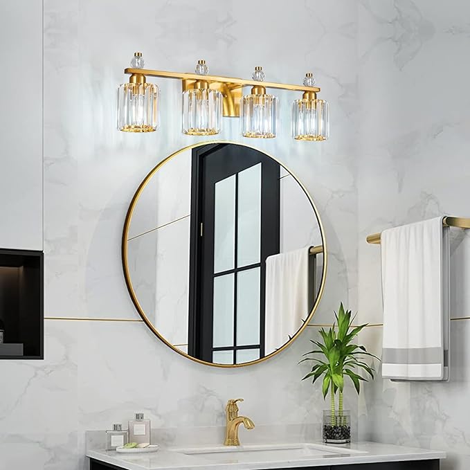 FDPBY Bathroom Vanity Lights 4-Light Gold Modern Crystal Vanity Light Fixtures - Image 6