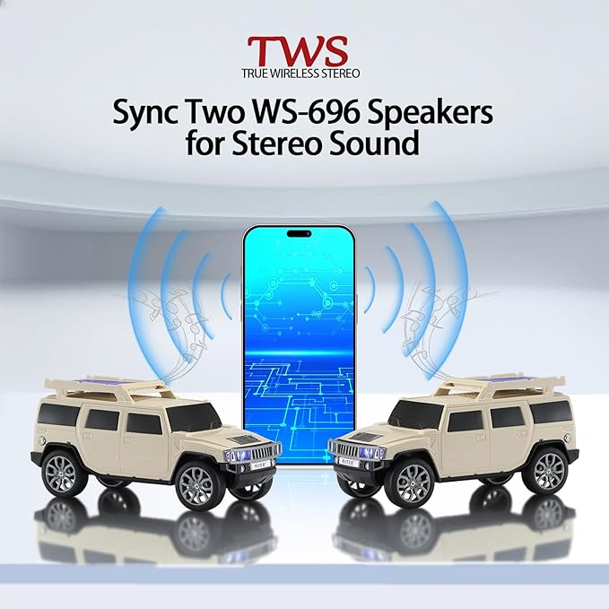WSTER WS-696 Solar Bluetooth Replica Speaker – Portable Modern Off-Road Car - Image 8