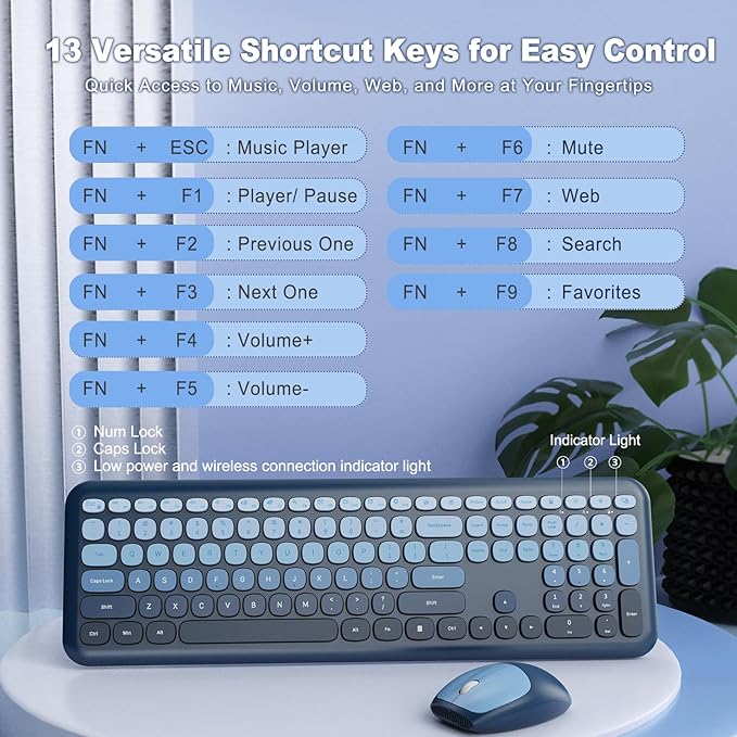 HotFox Wireless Keyboard and Mouse Combo, Full-Size Retro Typewriter Keyboard - Image 4