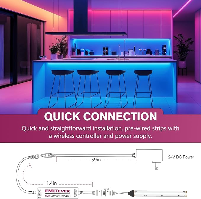 EMITEVER RGB LED Strip Light 16.4ft, Dimmable COB 24V Flexible LED Color - Image 4