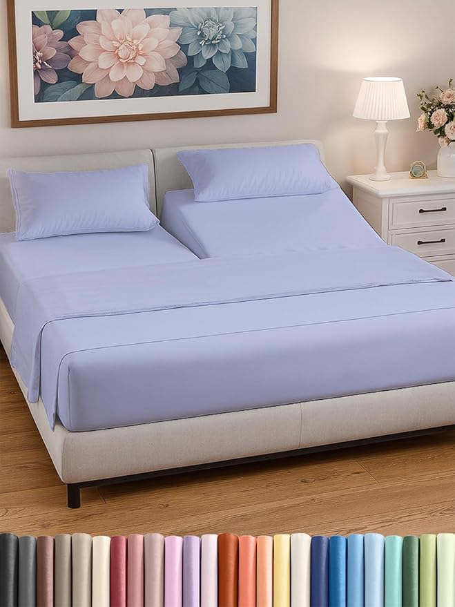 Split Head King Sheet Set – 4 Piece Flex Split Top King Sheets by CGKUnlimited
