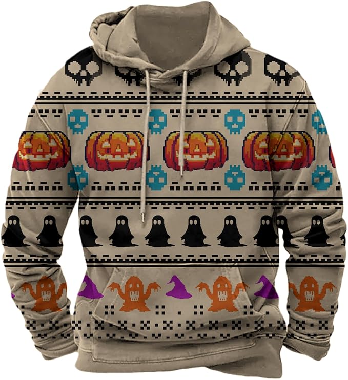 Halloween Hoodie Men Graphic Pumpkin Ghost Printed Sweatshirt Casual Trendy by Spatofa