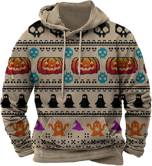 Halloween Hoodie Men Graphic Pumpkin Ghost Printed Sweatshirt Casual Trendy by Spatofa