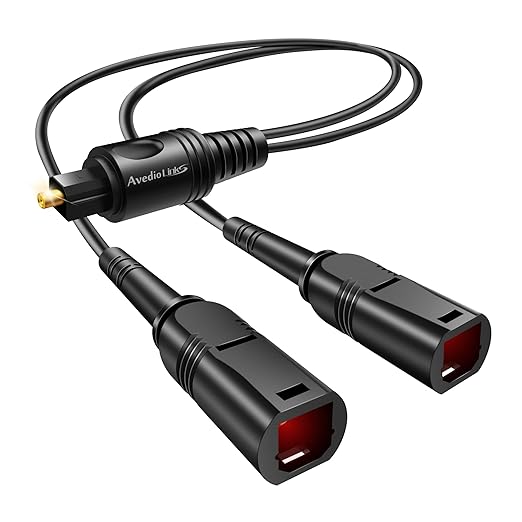 avedio links Optical Audio Cable Splitter 1 in 2 Out, Toslink Digital Fiber by avediolinks