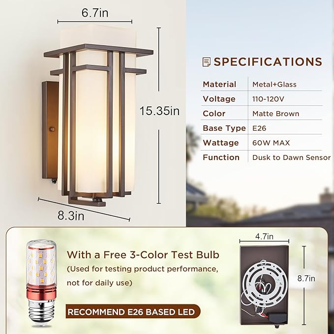 15.35"H Matte Brown Outdoor Wall Light Large Outdoor Wall Lantern Oil Rubbed - Image 3