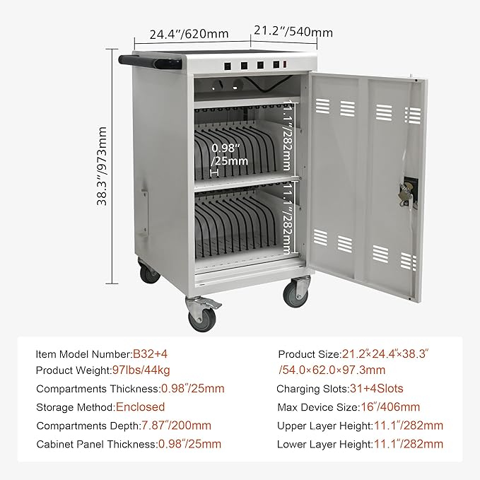 Aokleo Laptop Charging Cart, 35 Devices Tablet Storage Carts - Image 3