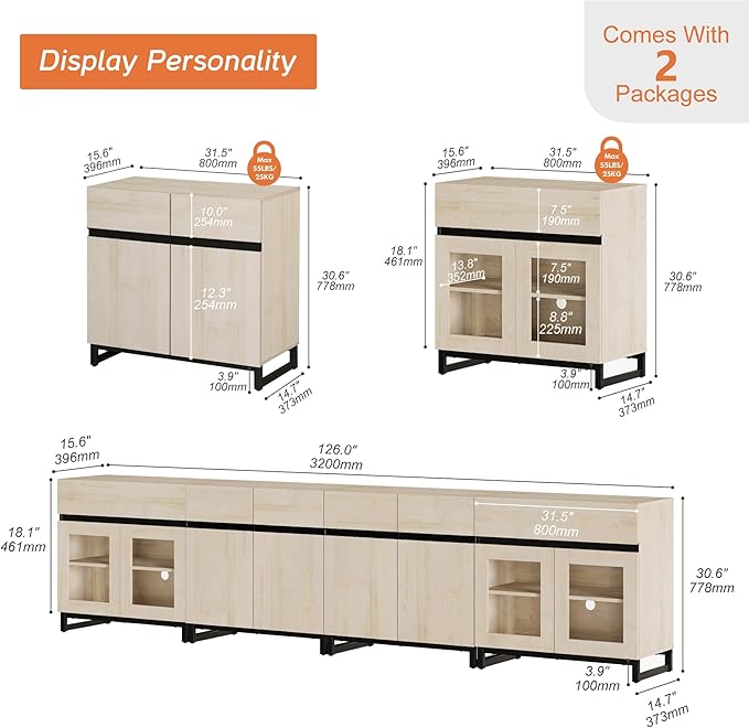 WAMPAT Modern TV Stand for TVs up to 120 inch, 4 in 1 TV Console - Image 2