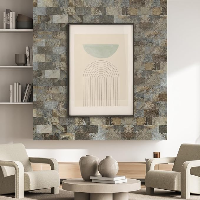 AULIGET 4-Piece Beige & Brown Slate Peel and Stick Backsplash Wall Tiles - Image 6