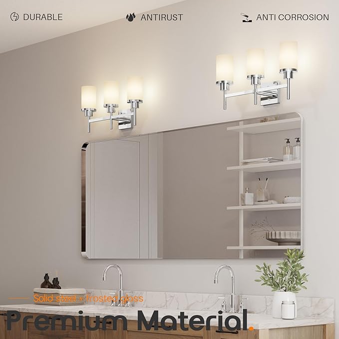 AONEON Bathrom Light Fixtures Polished Chrome 3 Vanity Lights - Image 6