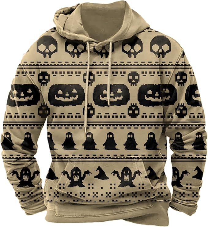 Halloween Hoodie Men Graphic Pumpkin Ghost Printed Sweatshirt Casual Trendy by Spatofa