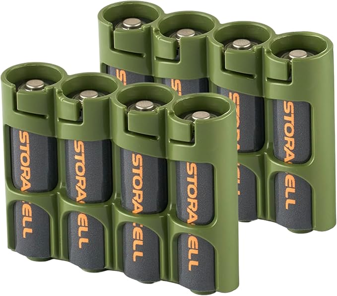 AA Battery Storage Caddy by Storacell, Military Green, Holds 4 Batteries by Storacell