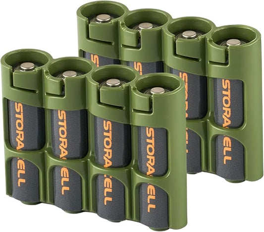 AA Battery Storage Caddy by Storacell, Military Green, Holds 4 Batteries by Storacell