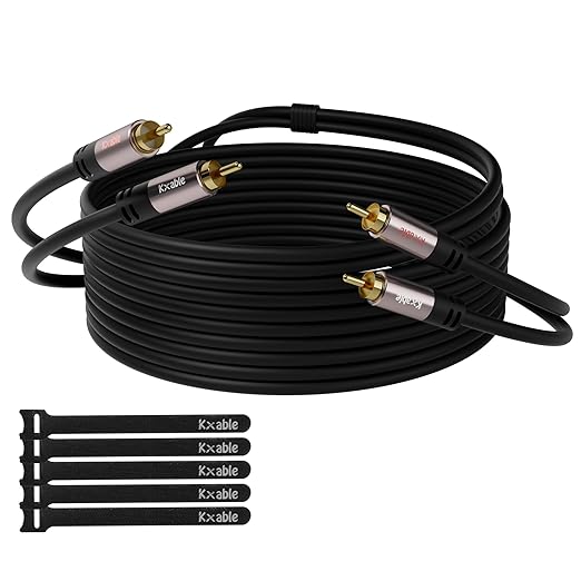 RCA Cable 100FT, 2RCA Male to 2RCA Male Stereo Audio Cable, 【Oxygen-Free Copper by Kxable