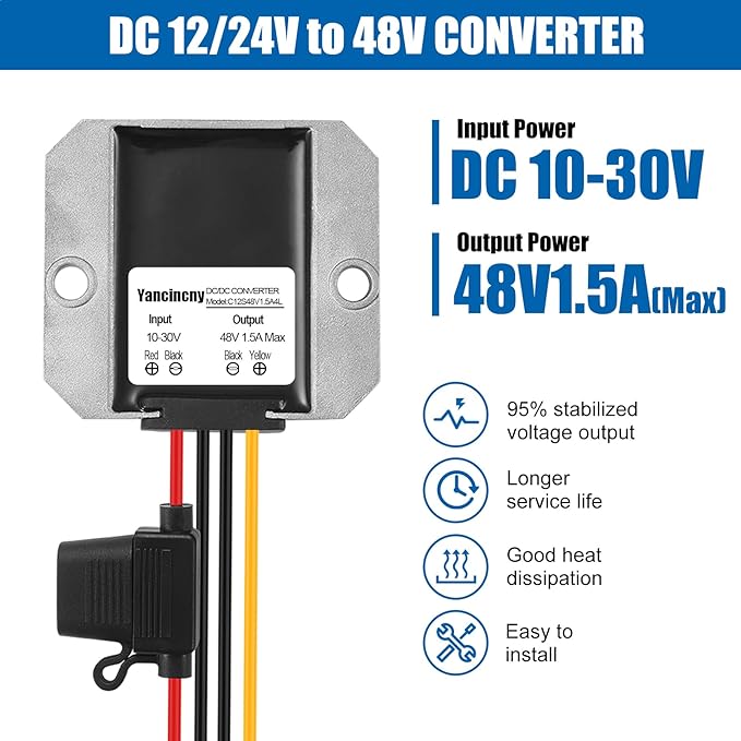 Yancincny Step Up Voltage Converter 10-30V to 48V 1.5A, Dc 12V 24V to 48V 72W - Image 2