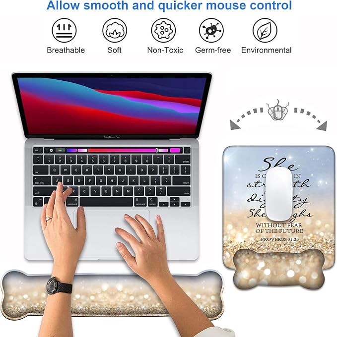 Wrist Rest Support Ergonomic Gel Mouse Pad & Memory Foam Keyboard Set, Non-Slip - Image 4