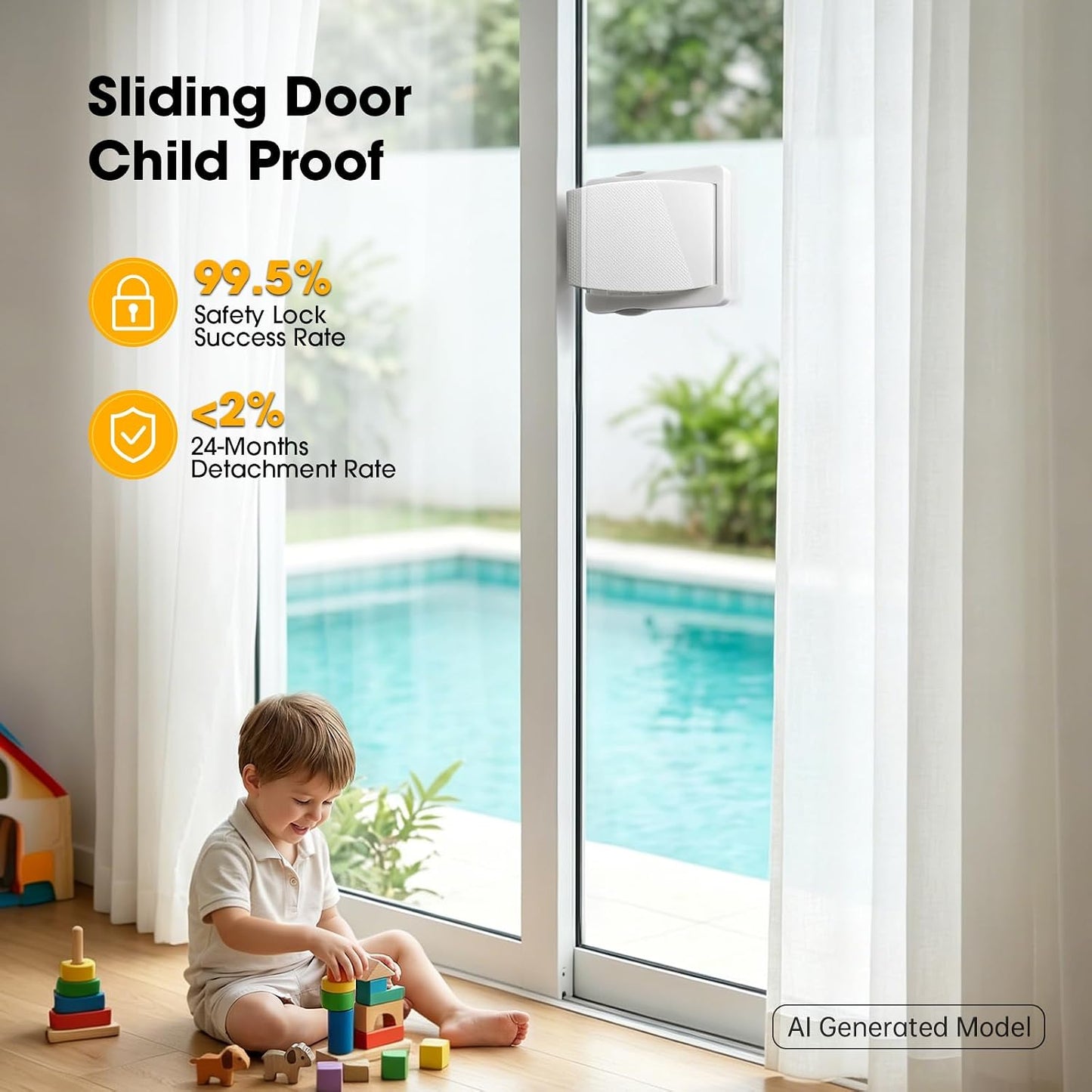 Sliding Glass Door Lock for Child: Patio Protect Toddlers(0-4) Adhesive | No Drill Adhesive 500Home Tested Glass Safety for Balcony & Sliding Door