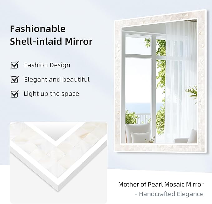 Tanmicoshomy White Shell Framed Rectangular Mirrors - Image 4