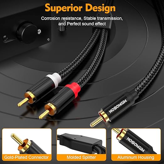 HOSONGIN RCA Y Splitter Cable, 2 Pack, Noise-Free Durable Braided Audio Cable - Image 3