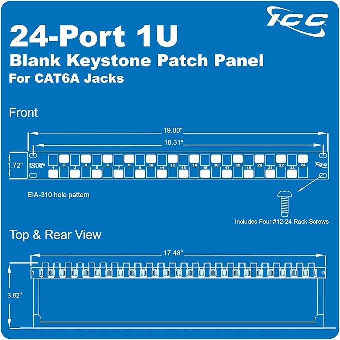 ICC 24 Port Blank Keystone 1U Patch Panel - Image 7